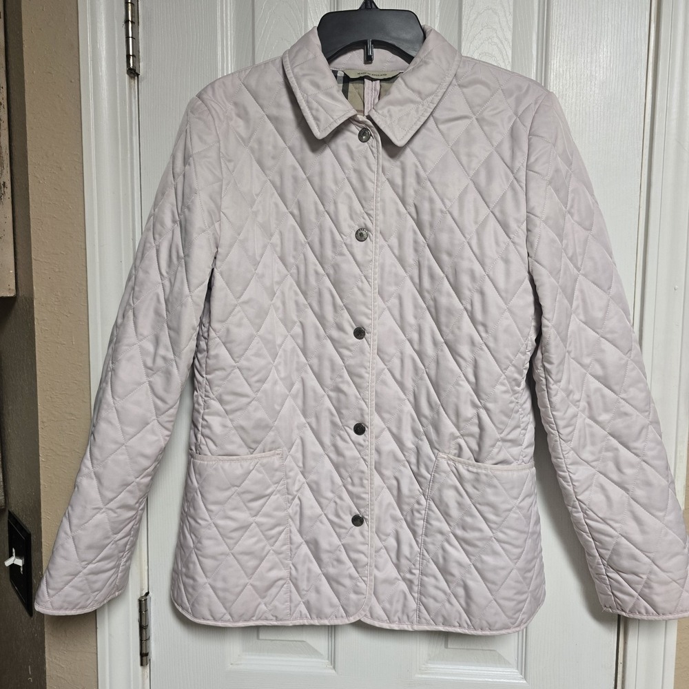 Burberry London Pink Diamond Quilted Jacket S Nova Check Made England